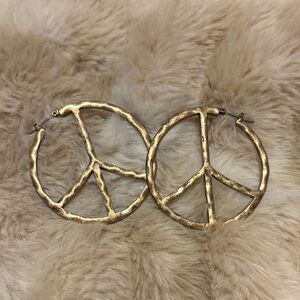 Gold Peace Sign Hoop Earrings